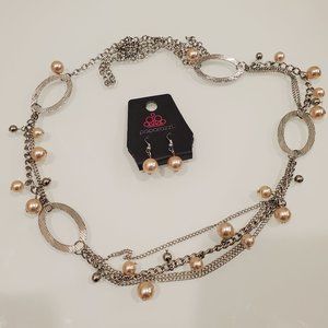 Silver and Pearl Necklace Earring Set